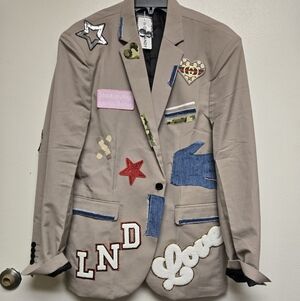 Customized Beige Blazer with Colorful Patches